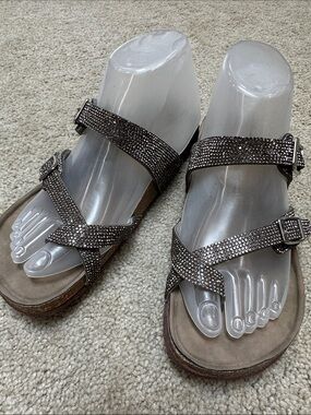 Madden Girl Women's Sparkle Crystal Strappy Sandal in bronze tone. Size 8